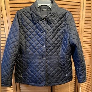 Lauren Ralph Lauren Navy Blue Diamond Quilted Barn Jacket with Peplum Style Back